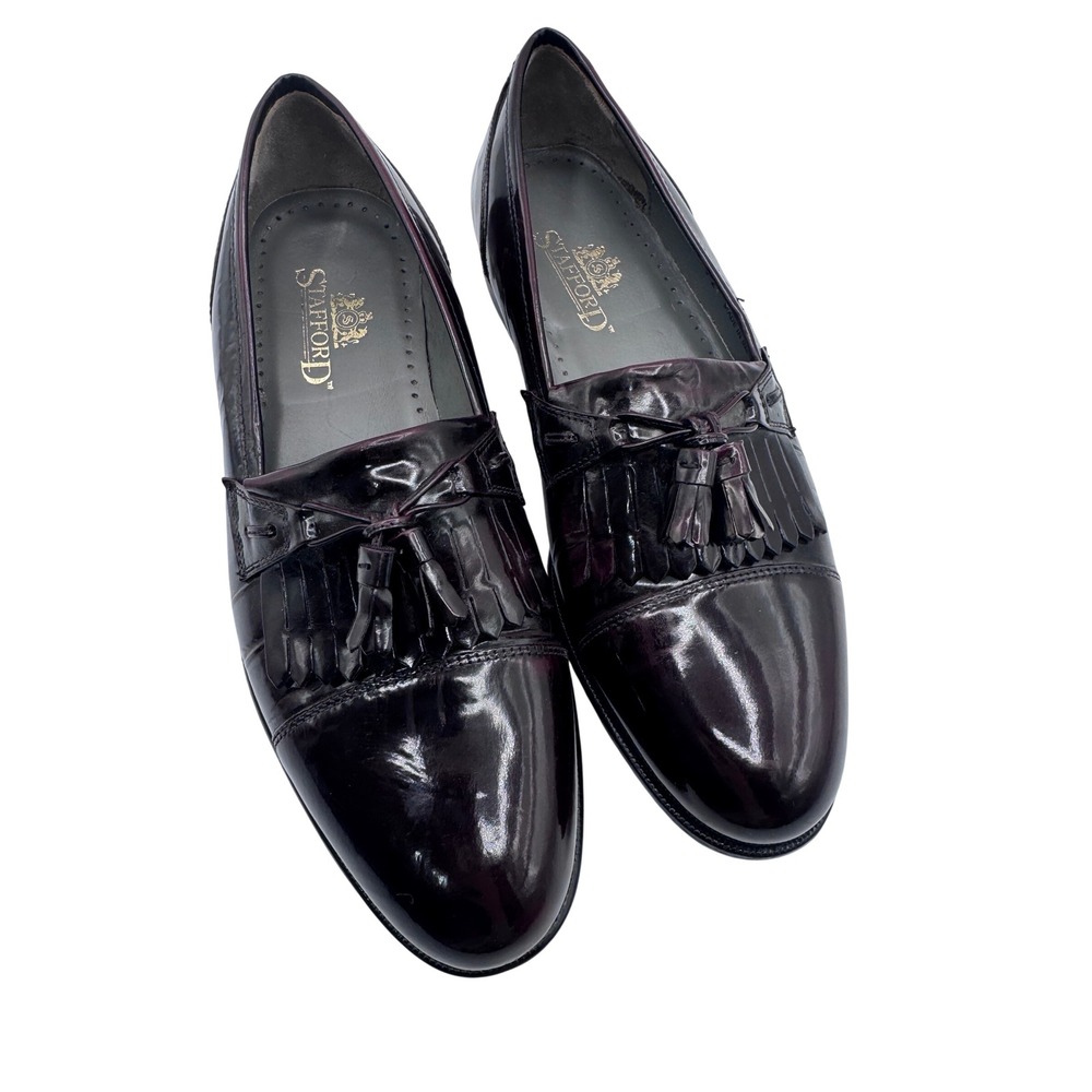 Stafford 9.5 D Burgundy Loafers Tassel Kiltie Mens Leather Dress Shoes Old Money